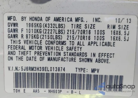 2014 Honda Cr-V Lx from USA, damaged, VIN 5J6RM3H39EL013874